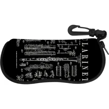 Černé textilní pouzdro na brýle s potiskem klarinetu