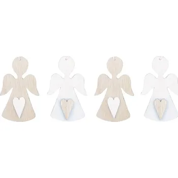 Vánoce Maják Anděl 7cm 4ks, na zavěšení dřevěný