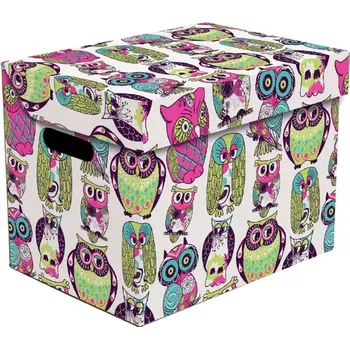 Úložný box Dekorativní krabice Sovy ONE, úložný box s víkem, vel. 34x25x26cm (Box je vyroben z pevné lepenky a hodí se ideálně k přechovávání různých předmětů jako je oblečení, hračky, knihy a jiné drobnosti. Díky dekorativnímu potisku může být na očích a nemusí zab