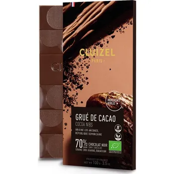 Čokoláda Michel Cluizel Čokoláda Noir 70% Grand Cru Guayas Grué de Cacao Bio - oblastní z Guayas s kousky kakaových bobů, 100 g