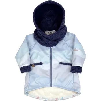 Kojenecká bunda LITTLE THINGS kabátek softshellový s kapucí a šálou modrá vel. 9-12 kg