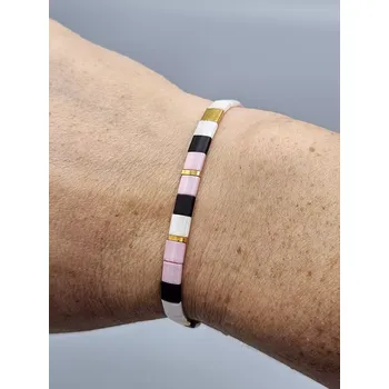 Náramek Kateřina Vlasáková Miyuki Tila náramek růžovo černá 16 cm