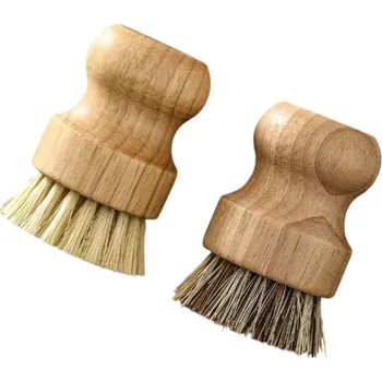 Pomůcka pro obuv a oblečení Přírodní dřevěné kuchyňské kartáče 7,8 x 5,5 cm 2 ks/sada Čisticí kartáče se štětinami ze sisalu a kokosu Ekologické náčiní do kuchyně