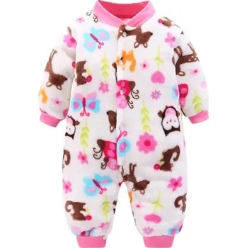 Zimní a jarní kojenecký overal pro miminka Plyšový flanelový overal se vzorem zvířat Měkké dětské oblečení z polyesteru pro chlapce i dívky 0-3 měsíce