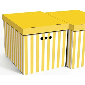 Úložný box Dekorativní krabice bílé pruhy / žluté pozadí XL úložný box, velikost 42x32x32cm (Krabice ERKAR je vyrobena z pevné lepenky a hodí se ideálně k přechovávání různých předmětů jako je oblečení, hračky, knihy a jiné drobnosti. Díky dekorativnímu potisku může