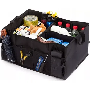 Úložný box Velký univerzální organizér do kufru auta (Díky organizátoru položky v kufru nezmění svoji polohu, díky čemuž bude pořádek a pořádek. Komory vám umožní rozdělit položky způsobem, který si vyberete. Má také mnoho bočních síťovaných oddílů. Rozměry: 55 x 38