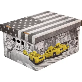 Úložný box Dekorativní krabice New York A4 úložný box, velikost 33x25x18cm (Krabice Global Home je vyrobena z pevné lepenky a hodí se ideálně k přechovávání různých předmětů jako je oblečení, hračky, knihy a jiné drobnosti. Díky dekorativnímu potisku může být na očí