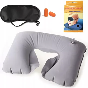 Polštář Nafukovací cestovní polštář a maska na oči umožňující snadnější usínání - sada. (Ideální pro cestování autobusem, autem, vlakem a letadlem. Stejně dobře vám poslouží jako polštář na místě určení vaší cesty nebo na dovolené. Pohodlí, které tento polštář po