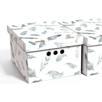 Úložný box Dekorativní krabice Peří A4 úložný box, velikost 33x25x18cm (Krabice Global Home je vyrobena z pevné lepenky a hodí se ideálně k přechovávání různých předmětů jako je oblečení, hračky, knihy a jiné drobnosti. Díky dekorativnímu potisku může být na očích a