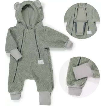Kojenecká kombinéza ESITO | Rostoucí zimní kombinéza Teddy fleece double Olive - olivová / 68 - 74