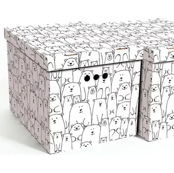 Úložný box Dekorativní úložný box XL bílé medvědy 42×32×32 cm s víkem (Výrobce: Erkar. Dekorativní úložný box XL bílé medvědy 42×32×32 cm s víkem. Stylový a praktický doplněk pro ukládání oblečení, hraček i knih. Vashop.cz)