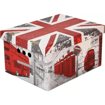 Úložný box Dekorativní krabice Londýn A4 úložný box, velikost 33x25x18cm (Krabice Global Home je vyrobena z pevné lepenky a hodí se ideálně k přechovávání různých předmětů jako je oblečení, hračky, knihy a jiné drobnosti. Díky dekorativnímu potisku může být na očích