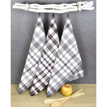 Utěrka Kuchyňské utěrky EGYPTSKÁ BAVLNA BELLA GREY MIX, šedé a hnědé a káro, 3 ku