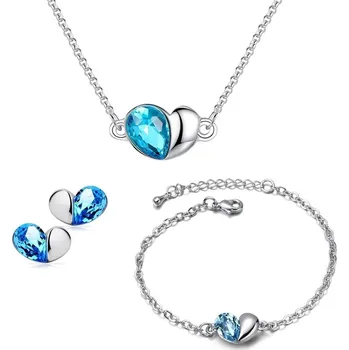 Souprava šperků Sisi Jewelry Souprava náhrdelníku, náušnic a náramku Heart Seablue - srdíčko SET2031-NTSET1088(2) Světle modrá 40 cm + 5 cm (prodloužení)