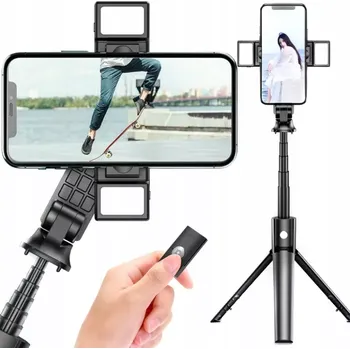 Selfie tyč Selfie tyč, stativ, tripod, bluetooth ovladač, led / délka 96cm (Zařízení s možností stativu a selfie tyče. Pevná konstrukce, stabilní stativ a snadné složení / rozložení. Vhodné pro všechny model telefonů. Otočný držák telefonu vám umožní pořizovat fotog