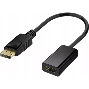 Video kabel ADAPTÉR z DP DISPLAY PORT do HDMI 1080p (ADAPTÉR DP DISPLAY PORT do HDMI PLUG A PLAY, PODPORA ŘEŠENÍ MAX 1920 x 1080 / 60 Hz. DÉLKA kablu 25cm. Neutrální černá barva.)
