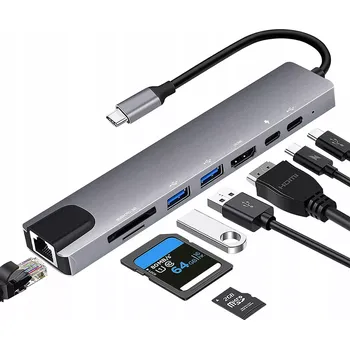 Adaptér k notebooku Víceportový adaptér USB-c Hub adaptér 9w1 HUB USB-C HDMI RJ45 Ethernet SD