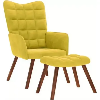 Křeslo Křeslo relaxační, s podnožkou, dřevo ořech, látka žlutá, TITAN