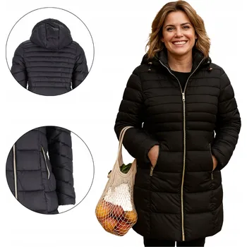 Dámská softshellová bunda ZIMNÍ BUNDA DÁMSKÁ ZATEPLENÁ PROŠÍVANÁ S KAPUCÍ DLOUHÁ VYPASOVANÁ vel. 3XL