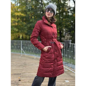 Bunda Green Goose 739845 červená dlouhá s páskem Velikost: 42