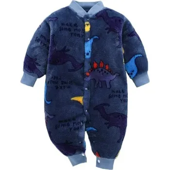 Kojenecký overall Zimní a jarní kojenecký overal pro miminka Modrý plyšový flanelový overal se vzorem dinosaurů Měkké dětské oblečení z polyesteru pro chlapce i dívky 0-3 měsíce