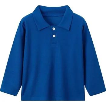 Dětské polo tričko s límečkem a knoflíčky Polyesterové tričko s dlouhým rukávem Jednobarevné sportovní tričko pro chlapce i dívky modrá 6