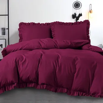 Povlečení Ložní povlečení ze syntetické bavlny s ozdobným volánem - vínové 3 časti: 1ks 160x200 + 2ks 70x80