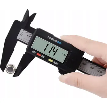 Posuvné měřítko ELEKTRONICKÝ DIGITÁLNÍ MĚŘICÍ TŘMEN LCD 150, posuvné měřítko (Specifikace: Rozsah měření: 150 mm / 6 '' Přesnost měření: 0,1 mm Materiál stupnice třmenu: plast Měrná jednotka: palce a milimetry Hmotnost: 277 g funkce ZERO Napájení: baterie LR 44 Funkce au