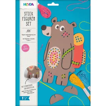 3D puzzle Vyšívací set pro děti – Medvídek, plastová jehla, 4 barevné příze