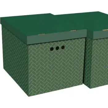 Úložný box Dekorativní krabice zelená geometrie XL, úložný box s víkem, vel. 42x32x32cm