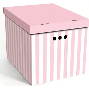 Úložný box Dekorativní krabice růžové pruhy XL úložný box, velikost 42x32x32cm (Krabice Erkar je vyrobena z pevné lepenky a hodí se ideálně k přechovávání různých předmětů jako je oblečení, hračky, knihy a jiné drobnosti. Díky dekorativnímu potisku může být na očích
