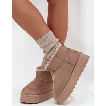 Dámská zimní obuv Dámské Sněhule Na Platformě S Prošitím Big Star SS274128 Barva: Béžová, Velikost: 38