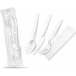 Příborová sada (PP) opakovaně použitelná nůž-vidlička-lžíce+ubrousek bílá [250 sad]