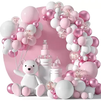 Úložný box Růžová balónová girlanda 107ks na svatbu dívky narozeniny křest (Balónkové girlandy jsou sada balónů k sestavení. Mohou sloužit jako samostatná dekorace nebo jako součást větší kompozice. Balónky lze nafouknout vzduchem nebo héliem. Pokud má girlanda vise