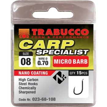 Rybářský háček 15ks - Háčky Trabucco Carp Specialist Micro Barb Velikost 12