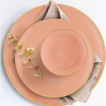 Jídelní sada 24 ks lososová/zlatá/keramika