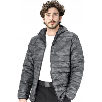 PÁNSKÁ PROŠÍVANÁ ZATEPLENÁ BUNDA S KAPUCÍ A MASKÁČOVÝ KAPSAMI VELIKOST 3XL