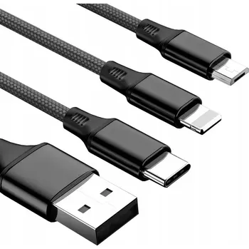 Datový kabel Dlouhý nabíjecí, datový nylonový kabel 3w1 pro zařízení IPHONE, MICRO USB, TYP-C (ORIGINÁLNÍ dlouhý nabíjecí a datový nylonový kabel pro zařízení A PŘENOS DAT: IPHONE / MICRO USB / TYP-C UNIVERZÁLNÍ - S 3 RŮZNÝMI TIPY (konce): LIGHTNING, MICRO-USB a USB-C