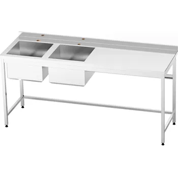 Nerezový dřez Nerezový stůl se svařovaným dvojdřezem vlevo 200×70×85 cm (2× dřez 50×50×30 cm)
