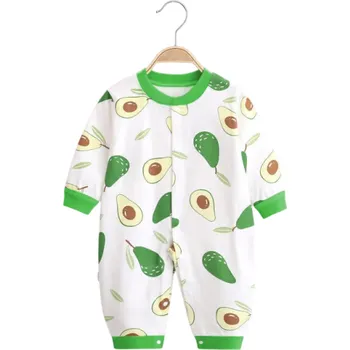 Bavlněné body s dlouhým rukávem a avokádovým vzorem Bílý dětský overal pro novorozence Výstřih do V Zapínání na patenty 0-3 měsíce