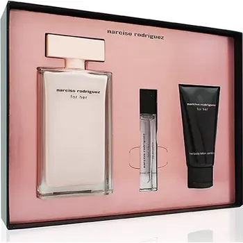 Dámský parfém Narciso Rodriguez For Her 2024 dárková sada pro ženy parfémovaná voda 100 ml + tělové mléko 50 ml + parfémovaná voda 10 ml