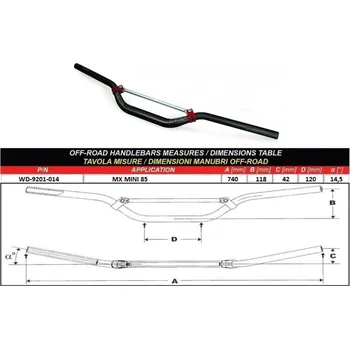 Řídítka WRP řidítka TAPER -X 28,6 mm MX MINI 85 - černá