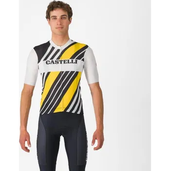 cyklistický dres CASTELLI Cyklistický dres s krátkým rukávem - HERITAGE - černá/bílá/žlutá