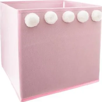 Úložný box Dětský textilní úložný box s bambulkami - růžový