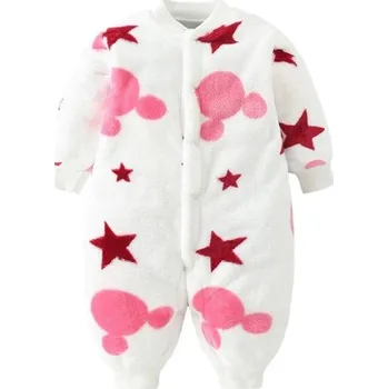 Zimní a jarní kojenecký overal pro miminka Bílý plyšový flanelový overal se vzorem Měkké dětské oblečení z polyesteru pro chlapce i dívky 3-6 měsíců