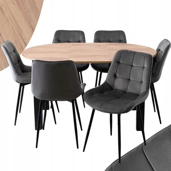 Jídelní stůl Sada rozkládacího stolu Mebel Elite se 6 židlemi kulatý dub craft