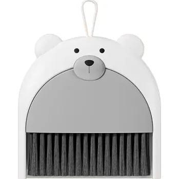 Mini koště s lopatkou 23,5 x 18 cm Roztomilý motiv medvěda Plastová sada na úklid pro domácnost Kuchyň Dětský pokoj Koupelna