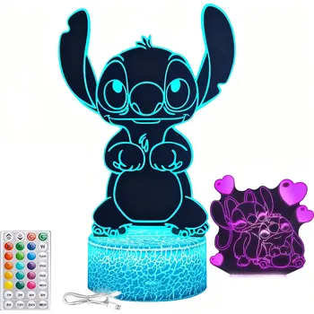 Lampička Noční Lampa LED 3D Pohádka Lilo a Stitch Figurka Dálkové Ovládání Dětská Narozeniny