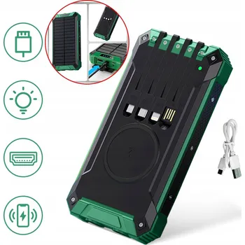 Powerbanka POWER BANK SOLARNY 10000 MAH NIEBIESKI S USB SVÍTILNOU, ČTYŘI NABÍJECÍ KABELY