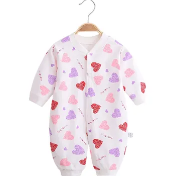 Bavlněné body s dlouhým rukávem a potiskem srdíček Bílý dětský overal pro novorozence Výstřih do V Zapínání na patenty Kojenecké oblečení 9-12 měsíců